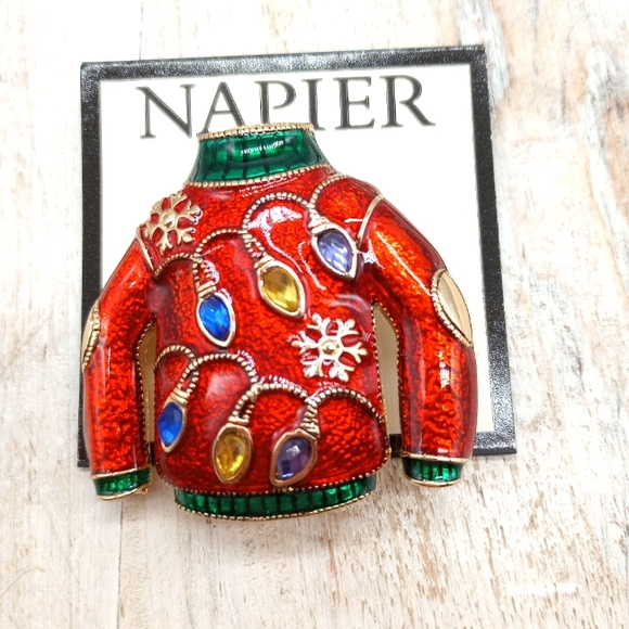 Napier Christmas Ugly Sweater Pin with Stone Accents - Picture 1 of 1